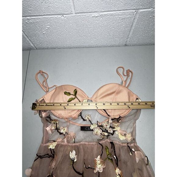 Adam & Eve Floral Coquette dress Sm sheer High Low Pixie 3D Embroiderd Bird D2 - Picture 11 of 16